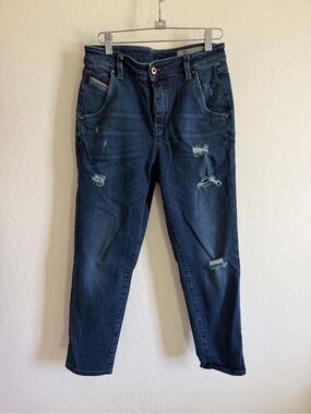 Diesel Fayza-Evo Medium Wash Destroyed Low Rise Crop Boyfriend Jeans 26
